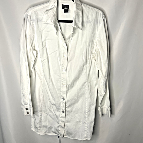 Chico's Tops - Chicos Additions Button Up Top Size 2 Large White Collared Long Sleeve Business